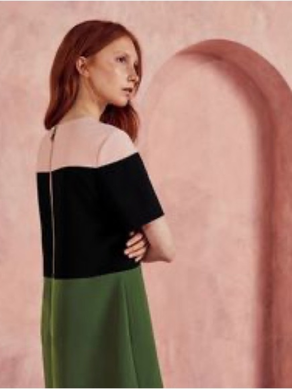 Ted Baker London Pink, Black & Green Colorblock Shift Midi short sleeve Dress
